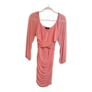 Chic Pink Long Sleeve Draped Dress